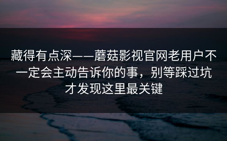藏得有点深——蘑菇影视官网老用户不一定会主动告诉你的事，别等踩过坑才发现这里最关键